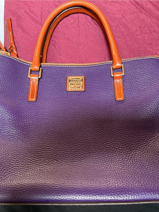 Dooney & Bourke Handbags - Dooney & Bourke Purple Leather Tote with Orange Handles
